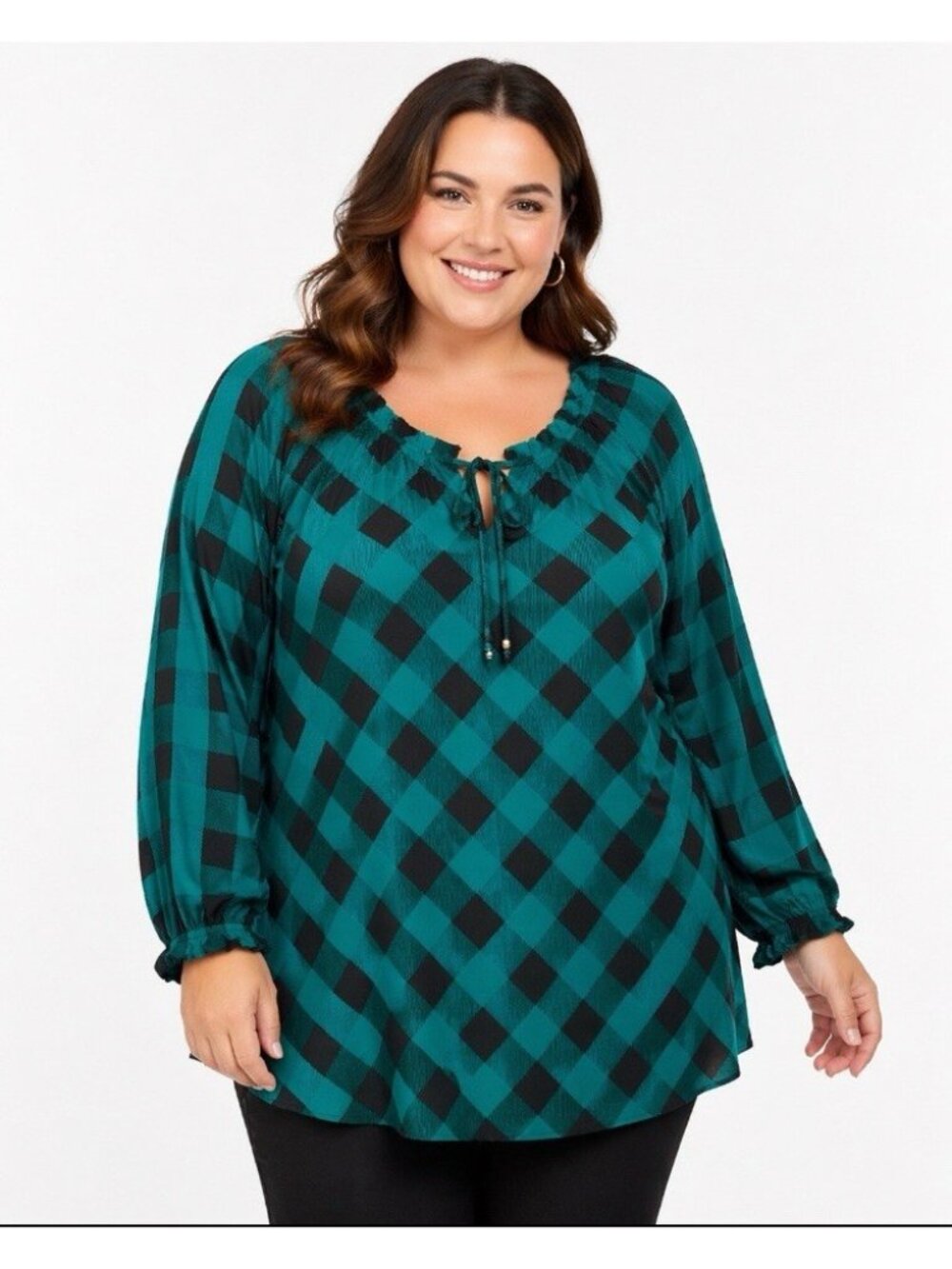Catherines Plus Womens Tunic Top Size 3X  26/28w Plaid Peasant Boho Cottagecore